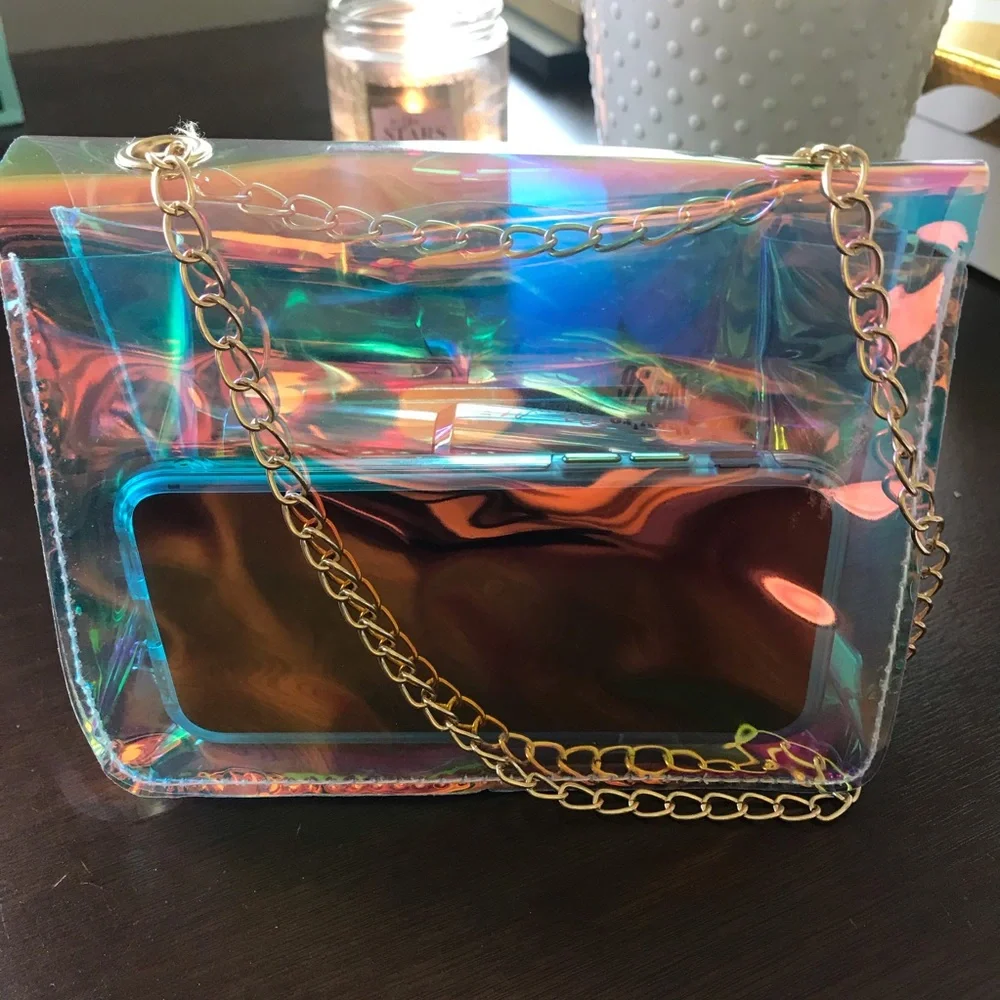 Holographic Crossbody Bag with Gold Chain - Picture 7 of 11